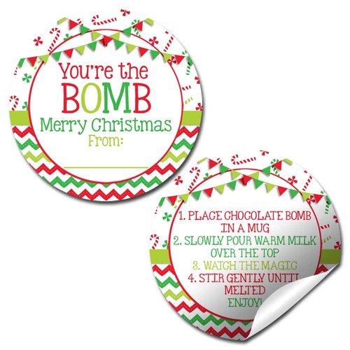 You're The Bomb Merry Christmas Themed Hot Cocoa Bomb Packaging Sticker Labels, Total of 40 2" Circle Stickers (20 Sets of 2) by AmandaCreation