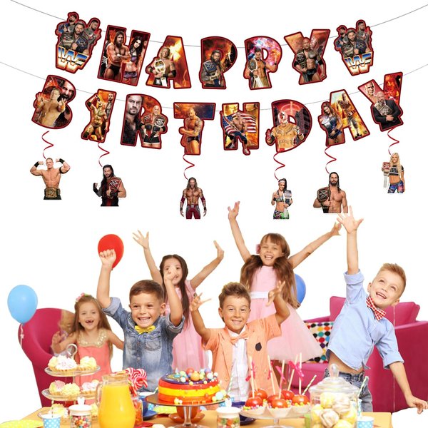 13 Packs Wrestling party supplies,12pcs Wrestling Hanging Swirls and 1 Happy Birthday Banner for Wrestling party Decoration