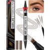 Microblading Eyebrow Pen - Eyebrow Pencil Magical 2-in-1 Dual-Ended Waterproof Eye Brow Pencils for Women with 4-Fork-Tip & Precise Brush-Tip for Natural Hair Like Strokes, Last All-Day, Dark Brown