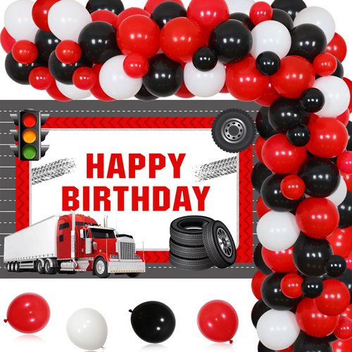 Wonmelody Construction Truck Birthday Party Decorations Semi Truck Happy Birthday for Boy and Gir...