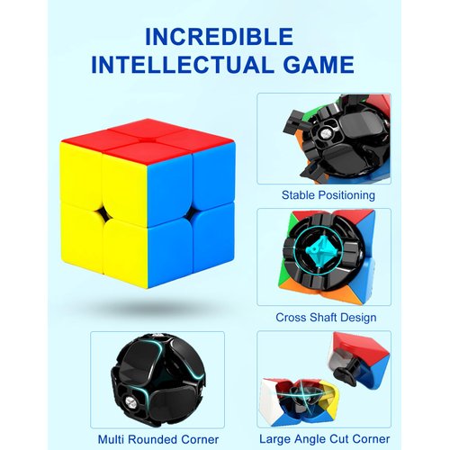 CFMOUR Speed Cube Set - Moyu Meilong 2x2x2 3x3x3 Pyramid Cube Bundle | Stickerless Magic Cubes with Smooth Turning | Brain Teaser Puzzle Toys for Kids & Adults