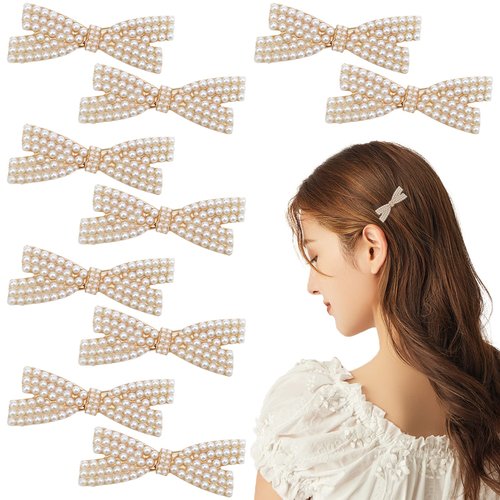 10 Pcs Pearl Bow Hair Clips Duckbill Hair Claw Clips Gold Metal Hair Clip Elegant Cute Hair Pins Hair Accessories Headwear Styling Tools Gifts for Little Girls Women