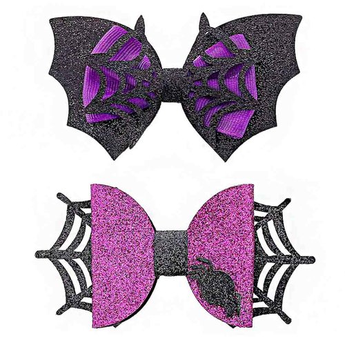 Outyua Halloween Hair Clips Spider Web Bat Hair Clip Halloween Black Purple Bow Hair Clip Hair Accessories for Women 2PCS