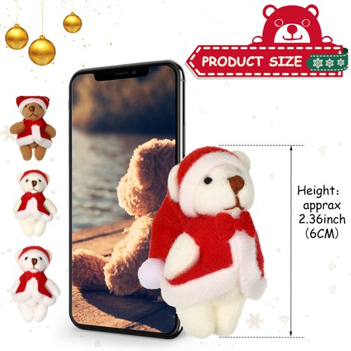 Skylety 20 Pcs 2.36 Inches Christmas Mini Stuffed Bears Tiny Animal Plush Toy Small Bear Keychain Small Jointed Bears Doll Gift for Christmas Tree Decorations Xmas Stockings Birthday