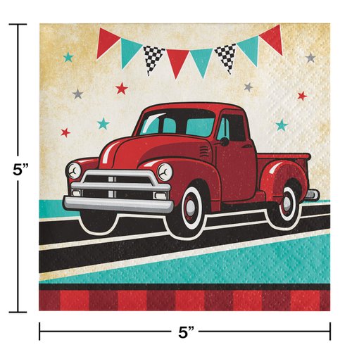 Vintage Red Truck Beverage Napkins, 16 ct
