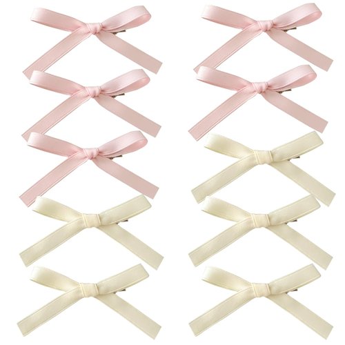 10 PCS Pink Ribbon Bows Hair Clip, Pink Hair Bows, Tassel Ribbon Claw Clips for Girls Teens Kids, Cute Hair Bow Barrettes Ribbon Bows Hair Accessories