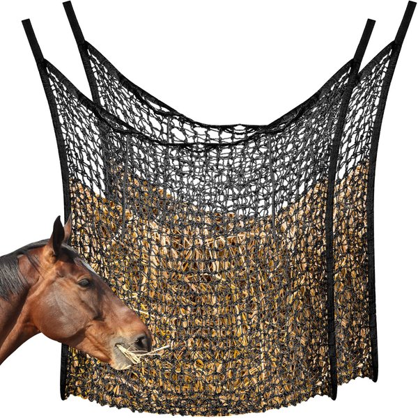 2 Pcs Slow Feed Hay Net Hay Feeder Hay Bags for Horses Goat Stall Trailer Horse Feeding Supplies (Black,35 x 31 Inch)