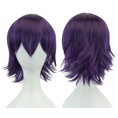 12 Inches Unisex Short Cosplay Hair Party BOB Wig with Bangs Halloween Costume Wigs (Dark Purple)
