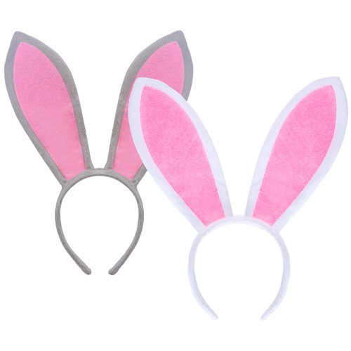 SUMERSHA 2Pcs Easter Bunny Ears Headband Rabbit Ear Headband Easter Cosplay Hairbands Halloween Party Costume Accessories (White, Gray)