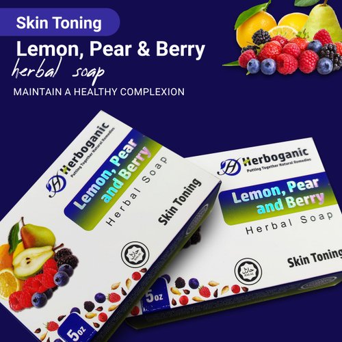 HERBOGANIC Lemon, Pear and Berry Herbal Soap | Skin-Toning Natural Bar Soap | Refreshing and Nourishing | Suitable for Men and Women | 5 Oz (Pack of 1)