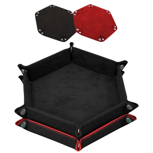 SIQUK 2 Pieces Dice Tray PU Leather Dice Trays Folding Hexagon Dice Holder Tray for Dice Games Like RPG, DND and Other Table Games (Black and Red)