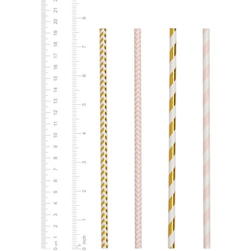 Comfy Package [200 Pack] Pink & Gold Paper Straws Disposable, 100% Biodegradable Multi-Pattern Party Straws For Birthday, Wedding and Holiday Decoration