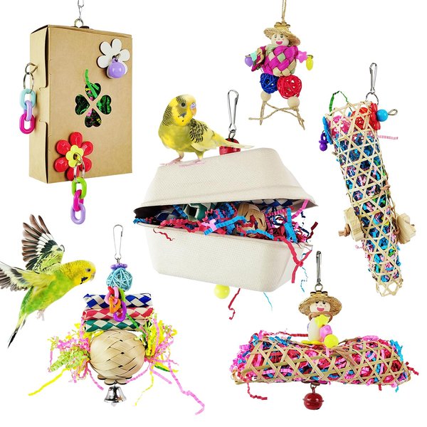 Sysmashing 6PCS Bird Parakeet Cockatiel Toys,Foraging Toys Chewing Toy,Colorful Foraging Shredder Box,Hanging Toy, Love Bird, Parrot, Tiger Skin Parrot etc Accessories