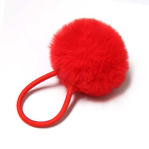 SUSULU Furry Hair Elastic Bands Faux Rabbit Fur Pompom Hair Ties Scrunchies for Women, Rubber Band with 5cm Ball Ponytail Holder Accessories Pack of 12pcs (Red)
