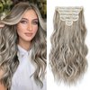 FLIACE Hair Extensions Clip ins, 6 PCS Wavy Extensions, Light Gray&Ash Blonde&Light Brown Thick Hair, Blends Well Hair Extensions (20Inch, 6PCS, Gray Brown&Ash Blonde)