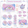 19Pcs Rainbow Unicorn Toys Tea Party Set for Little Girls, Birthday Gift for Age 3 4 5 6 Year Old, Princess Tea Time Set Toys for Little Girls, Kids Toddlers Kitchen Pretend Toy with Tin Tea Set