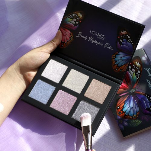 UCANBE Beauty Highlighter Makeup Palette - 6 Colors Shimmery Powder Makeup Palette Pearl White Blonde Blue Purple Silver Face Illuminator Palette Smooth Long Lasting Waterproof Blush Bronzer Kit