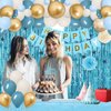 Blue Birthday Decorations for Boys Girls,Light Blue Birthday Party Decorations,Blue Fringe Curtain Happy Birthday Banner Tablecloth Paper Pom Poms Blue Sand White Gold Balloons (Blue Birthday Kit 1)
