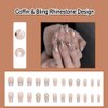 ANDGING Coffin Press on Nails Short Medium Silver French Tip Fake Nails Glue on Nails with Bling Rhinestone Design Acrylic False Nails for Wedding Gel Women Manicure Stick on Nail with Glue ADY88R