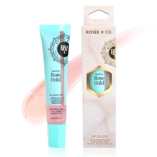 ROSÉE & CO Rosee Lip Gloss Vegan & Cruelty Free Treatment, Long Lasting Glossy with Shea Butter, Moisturize, Protect & Smooth - Clear (f.Sparkling Rose Gold)