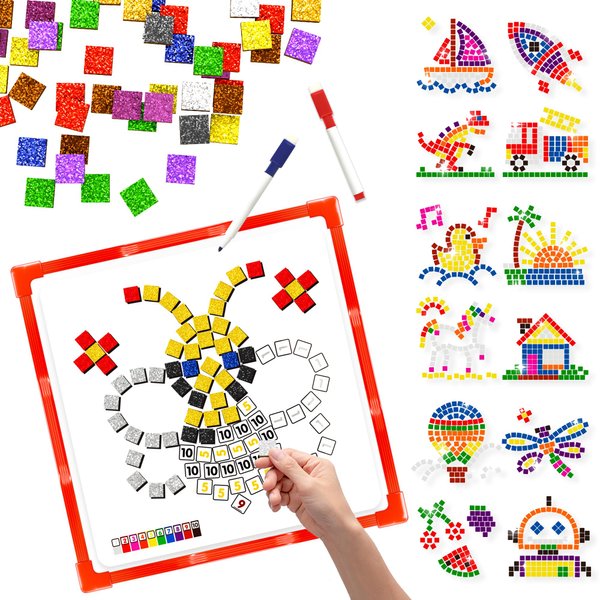 GLEEHAPY Learning Resources Educational STEM Toy,Mosaic Magnetic Puzzle,300 Foam Building Blocks with 20 Patterns,Math Counting Activities, Montessori Sensory Art Kit Gift for Boy Girl Kids 4 5 6 7+