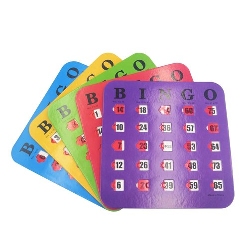 Yuanhe Shutter Slide Bingo Cards - 5 Pack Multi Color Extra Thick Stitched, Easy Read with Finger-Tip Sliding Windows