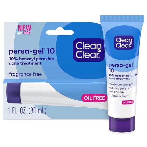 Clean & Clear Persa-Gel 10 Acne Medication Spot Treatment with Maximum Strength 10% Benzoyl Peroxide, Topical Pimple Cream & Acne Gel Medication for Face Acne, Fragrance-Free, 1 oz, Pack of 4