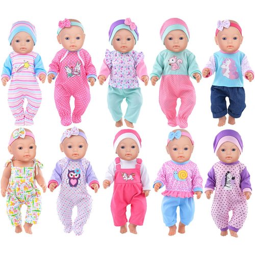 iBayda 10 Sets Doll Clothes Accessories Play Set Include Rompers Outfits for 14-16 inch Dolls and 43cm/17 inch New Baby Dolls (No Doll)