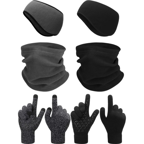 SATINIOR 6 Pieces Ear Warmer Headband Warmer Face Mask Fleece Neck Gaiter Touch Screen Winter Knit Gloves for Men and Women