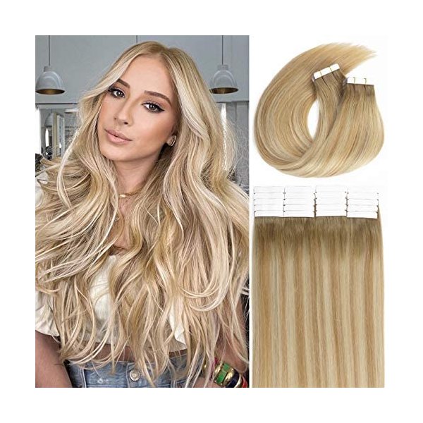 Lacer Best Tape in Hair Extensions Human Hair 14 Inch Color Chocolate Brown to Light Golden Brown Silky Straight Double Sided Seamless Skin Weft Hair Extensions Tape in for Woman 50g 20pcs