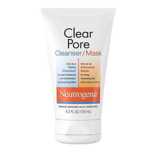 Neutrogena Clear Pore 2 in 1 Facial Cleanser/Face Mask with Kaolin & Bentonite Clay & 3.5% Benzoyl Peroxide Acne Treatment Medication, Daily Face Wash & Shine Control Clay Mask, 4.2 Fl Oz (Pack of 4)