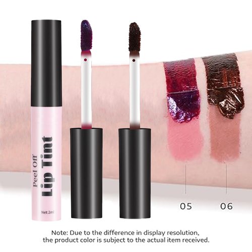 GHFCZOO 2 Colors Peel Off Lip Stain, Long Lasting Waterproof Matte Lip Tint, Non-Stick Cup Tattoo Lip Gloss, Natural Nude Lip Makeup, Magic Tinted Lip Stain (05#+06#, 2pcs/set)