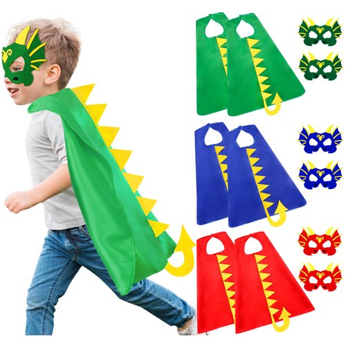 iROLEWIN Dinosaur-Capes-Costume for Kids Dragon Masks Dino-Party-Favors 6 Pack Toddlers Boys Dress-up Costumes Role Play Gift