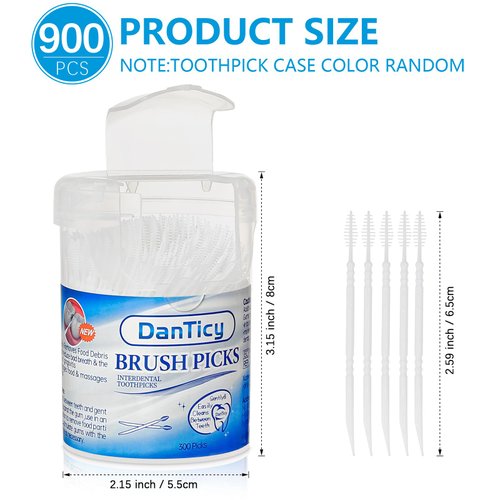 DanTicy Brushpicks Interdental Toothpicks,Soft Bristle Dental Floss Picks Toothpicks,Helps Removes Plaque and Debris Between Your Teeth 900PCS (Pack of 3)