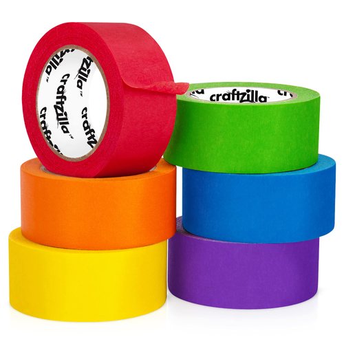 Craftzilla Colored Masking Tape – 6 Roll Multi Pack – 10 Yards x 1 Inch Each Colorful Craft Tape – Vibrant Rainbow Colored Painters Tape – Great for Arts & Crafts, Labeling and Color-Coding