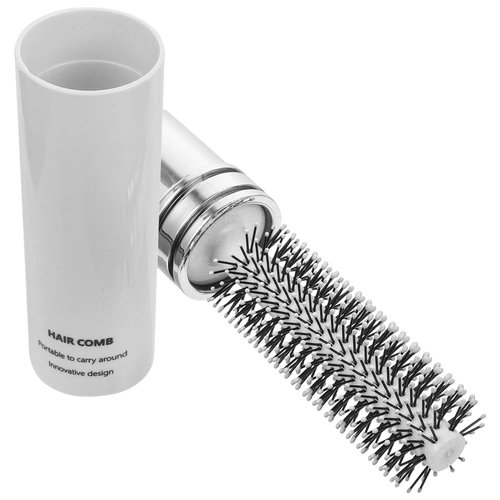 Retractable Round Bristle Blow Drying and Detangling Mini Styling Brush for Hair, White
