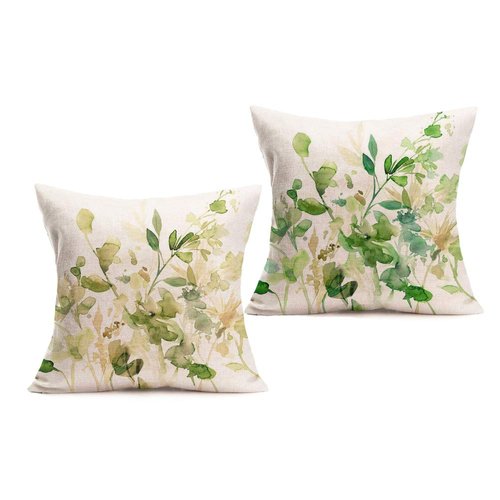 Asminifor Throw Pillow Covers Oil Painting of Green Leaves Decorative Pillow Cases Home Decor Square 18x18 Inches Set of 2 Spring Pillowcase (Oil Green)