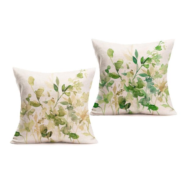 Asminifor Throw Pillow Covers Oil Painting of Green Leaves Decorative Pillow Cases Home Decor Square 18x18 Inches Set of 2 Spring Pillowcase (Oil Green)