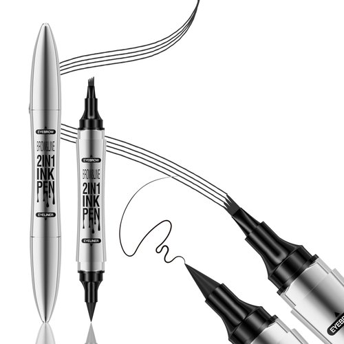 Kyannkara Eyebrow Pencil 4 Fork tip Design Stereoscopic Eye Makeup Eyebrow Makeup, Long Lasting, Waterproof and Smudge-proof Eyebrow Pen Black With Black Eyeliner