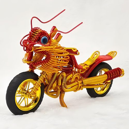 kencunay Handcrafted Aluminum Wire Motorcycle Model, Red and Yellow, Exquisite Design, Desk Decor