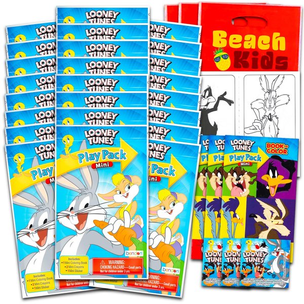 Looney Tunes Mini Party Favors Set for Kids - Bundle with 24 ACME Looney Tunes Bugs Bunny Play Packs with Coloring Pages, Stickers, More (Looney Tunes Birthday Party Supplies)