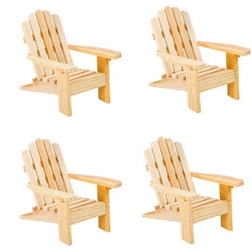 od Adirondack Miniature Chair - Unfinished Natural Wood Wedding Cake Topper Favor Mini Doll Furniture Dollhouse Top Decoration Beach Theme (4 Pack)