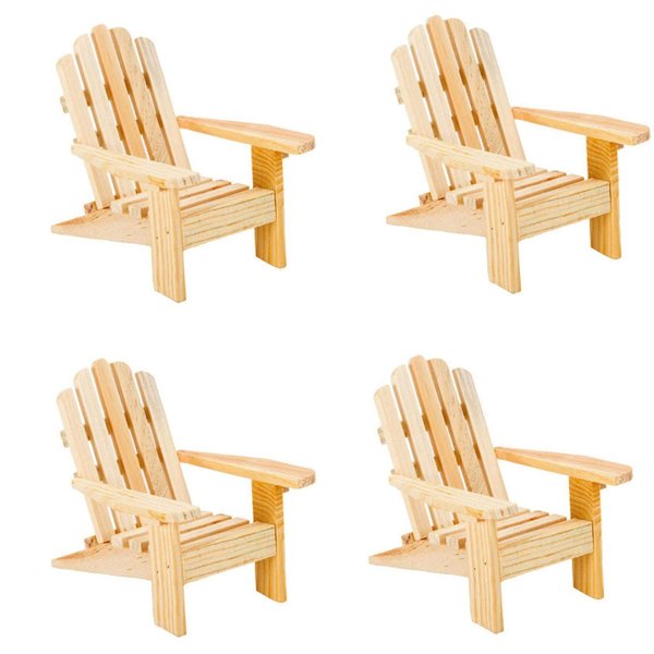 od Adirondack Miniature Chair - Unfinished Natural Wood Wedding Cake Topper Favor Mini Doll Furniture Dollhouse Top Decoration Beach Theme (4 Pack)