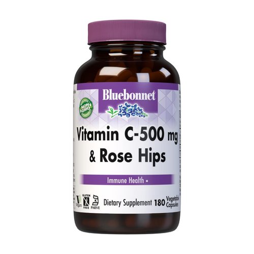 BlueBonnet Vitamin C 500 mg Plus Rosehips Vegetable Capsules, 180 Count