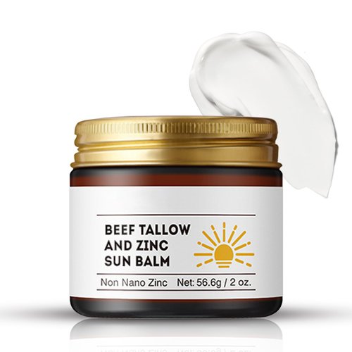 Beef Tallow and Zinc Sun Balm - Beef Tallow for Skin Instant Sun Protection, Beef Tallow Sunscreen for Face and Body Non Greasy Formula, Beef Tallow Moisturizer Daily Use for Deep Moisturizing 2 Oz
