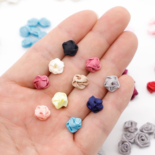 1cm / 0.39" Premium Very Tiny Satin Ribbon Rose Flowers, Mini Rose Flowers, in 22 Colors, Perfect for Doll Dress, Floral Decor, Craft Supplies (10 PCS)