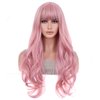 BERON 26 Inches Pink Wig Long Wavy Wig with Bangs Synthetic Wig Long Wig Pink Wigs for Daily Party with Wig Cap