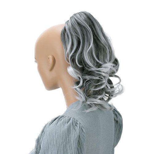 CAISHA 14" Wavy Clip On Ponytail With Butterfly Clip Hairpiece Heat-resistant Synthetic Fibres Gray Mix H126