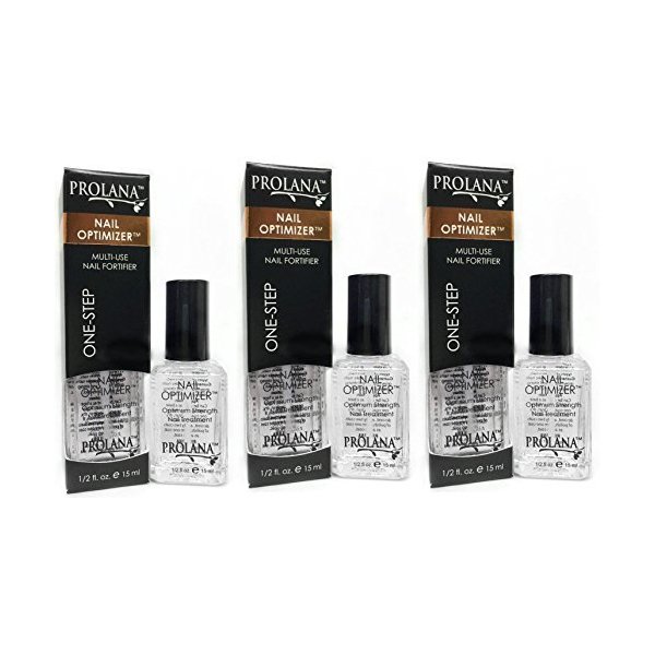 (3 pieces) - Prolana Nail Optimizer One-Step Multi Use Nail Fortifier, Nail Hardener, Nail Strengthener - Optium Strength Nail Treatment .150mls/ 15 millilitres (3 Pack)