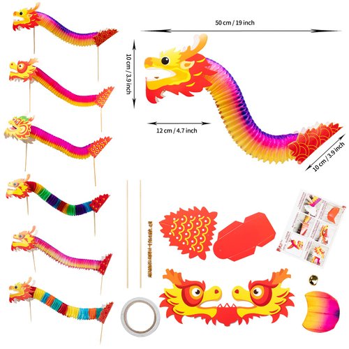 12 Pack Chinese Paper Dragon Decoration New Year Dragon Garland Banner Kids Craft DIY 3D Paper Chinese Dragon Festival Xmas Party Supplies